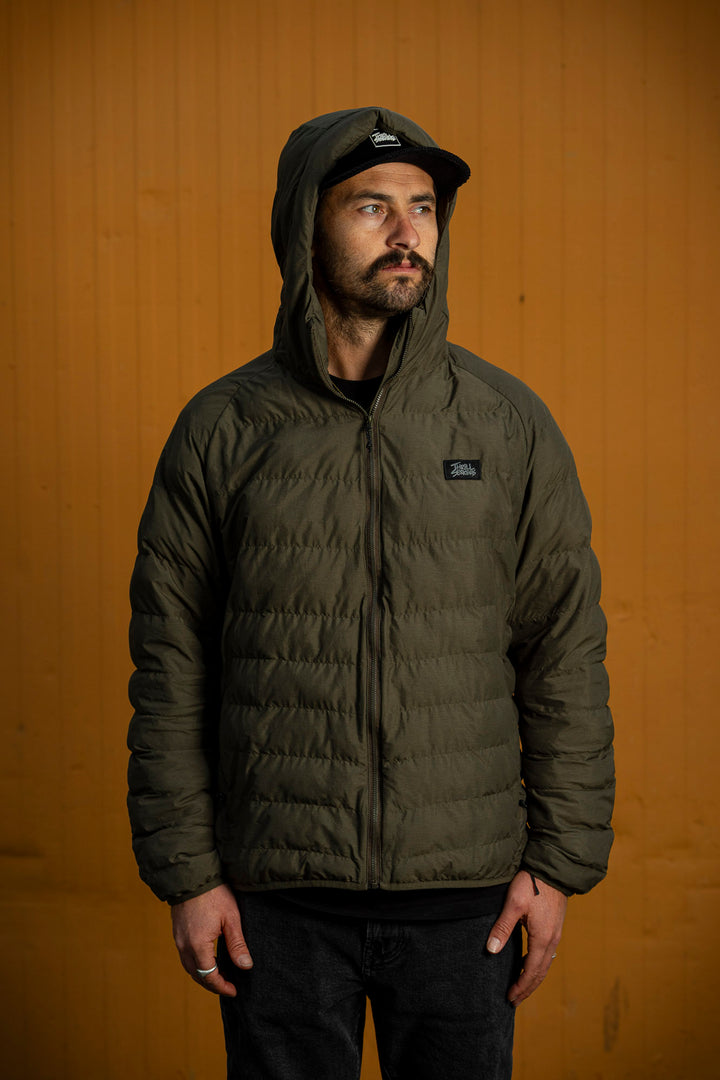 Hooded Packable Puffer Jacket - Olive