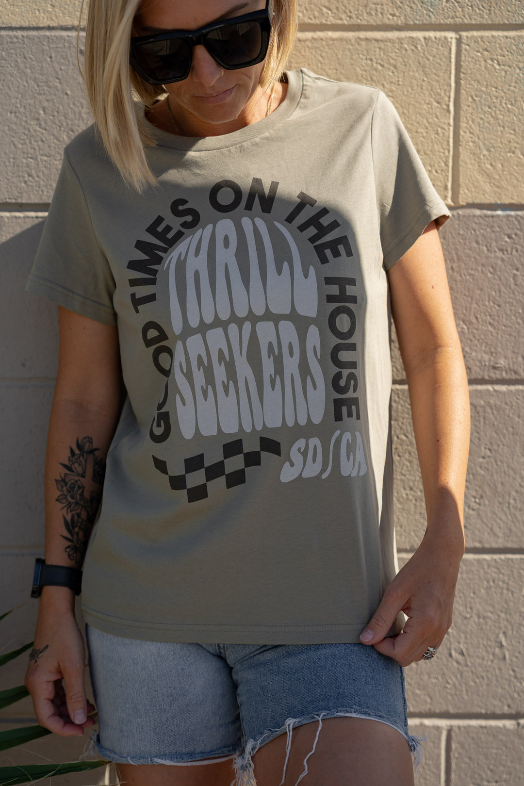 Thrill Seekers Babes On The House Tee - Sage Green