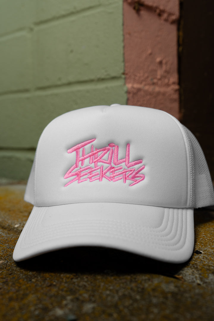 Classic Embroidered Foam Trucker - White/Pink