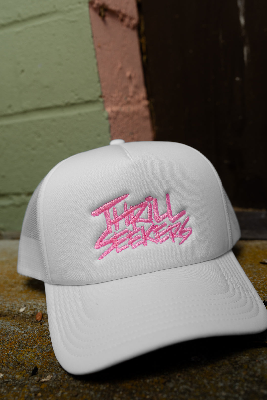 Classic Embroidered Foam Trucker - White/Pink