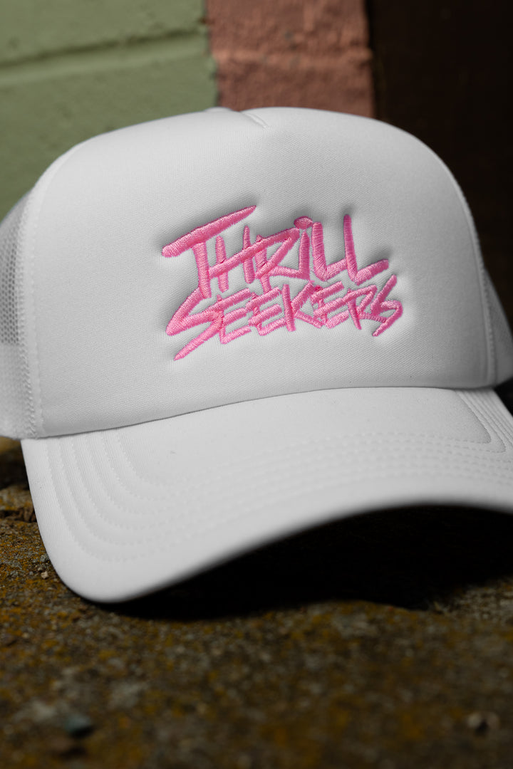 Classic Embroidered Foam Trucker - White/Pink