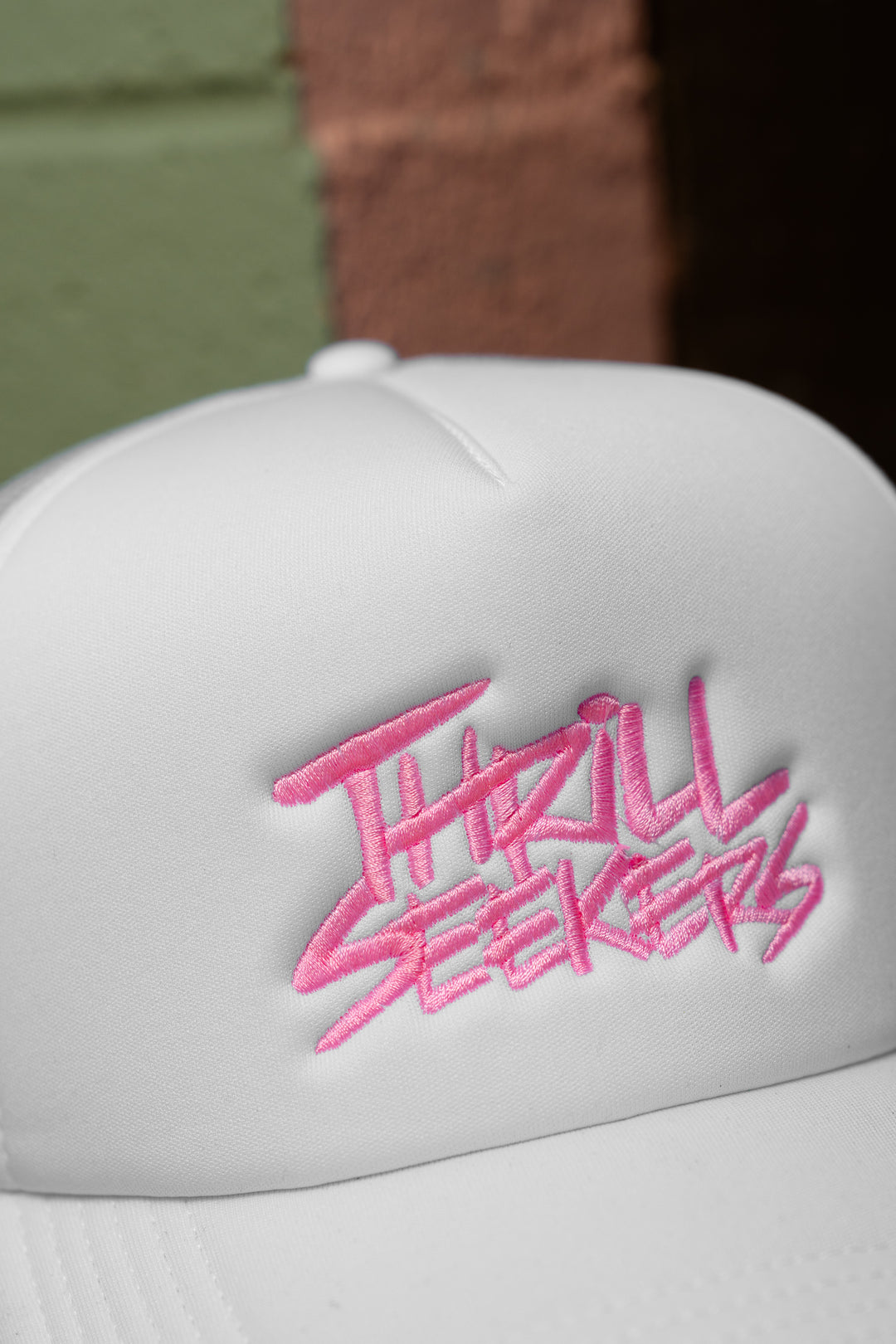 Classic Embroidered Foam Trucker - White/Pink