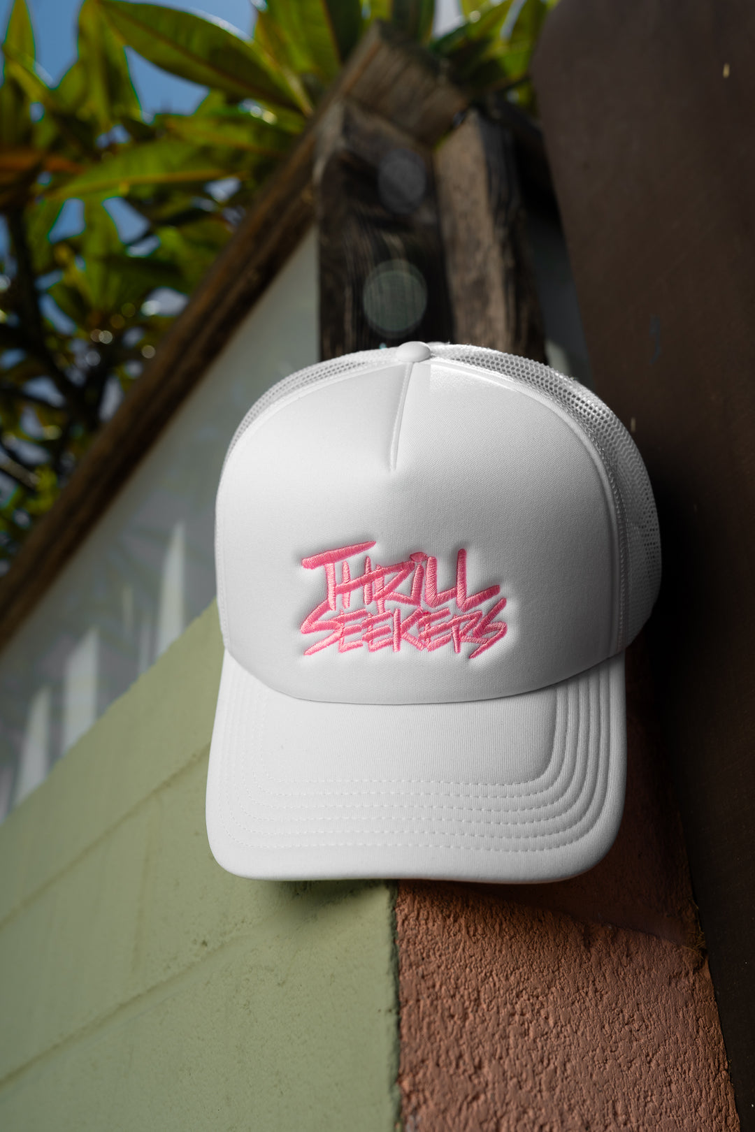 Classic Embroidered Foam Trucker - White/Pink