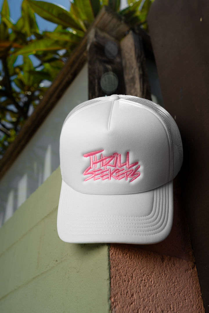 Classic Embroidered Foam Trucker - White/Pink