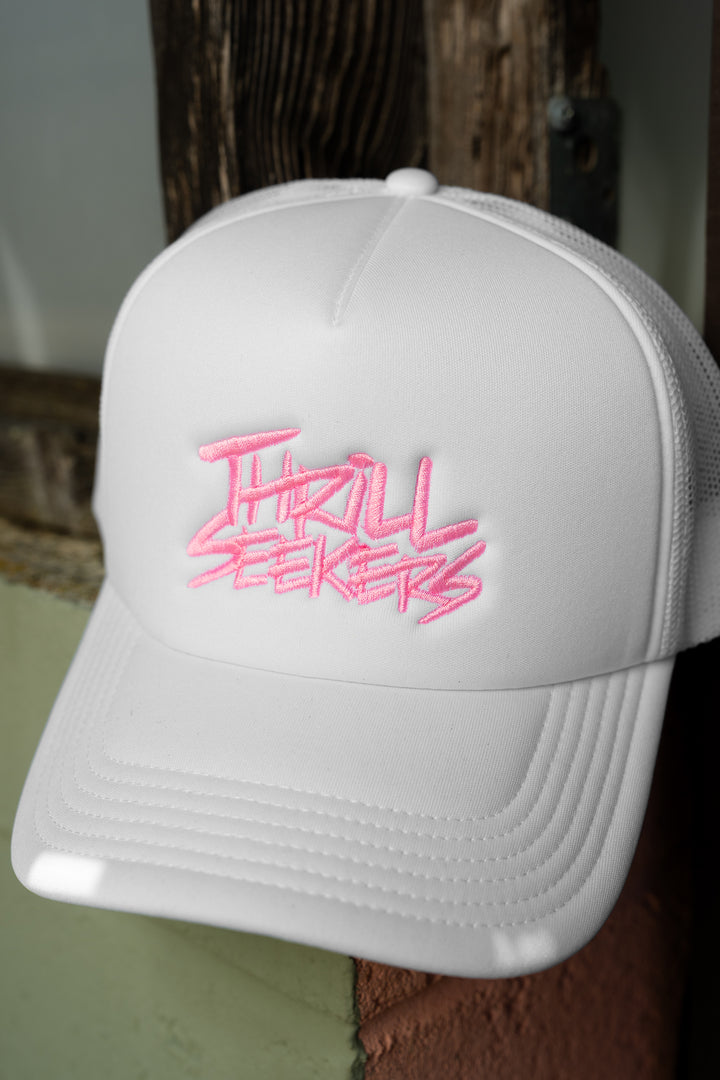 Classic Embroidered Foam Trucker - White/Pink