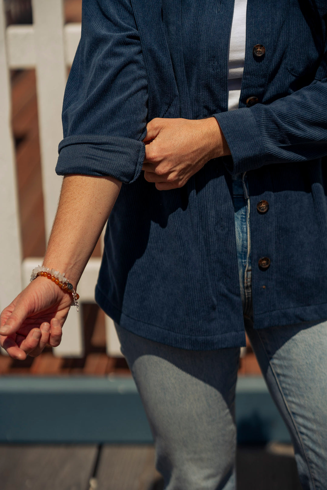 Babes Navy Cord Button Up