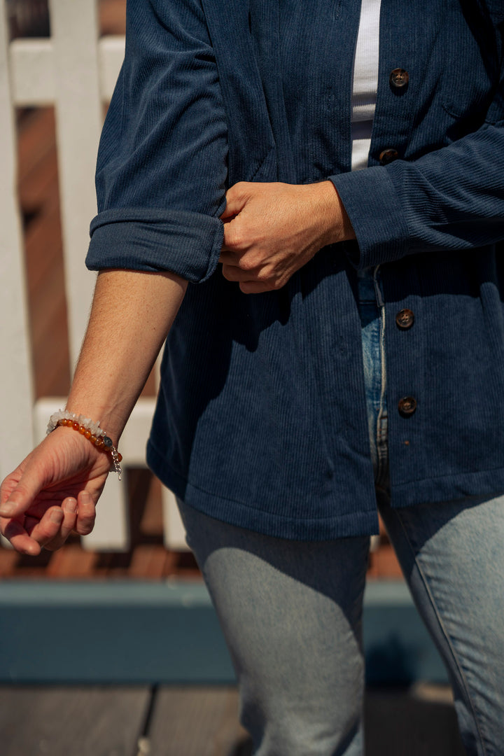 Babes Navy Cord Button Up