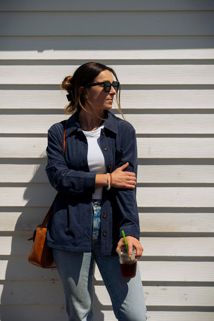 Babes Navy Cord Button Up