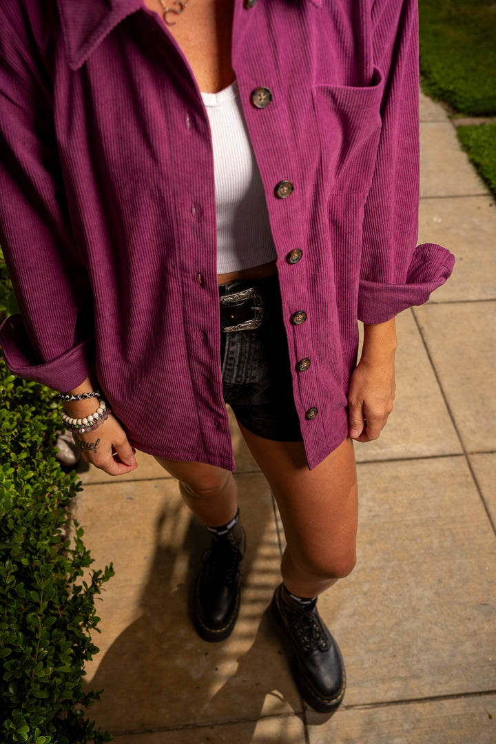 Babes Purple Cord Button Up