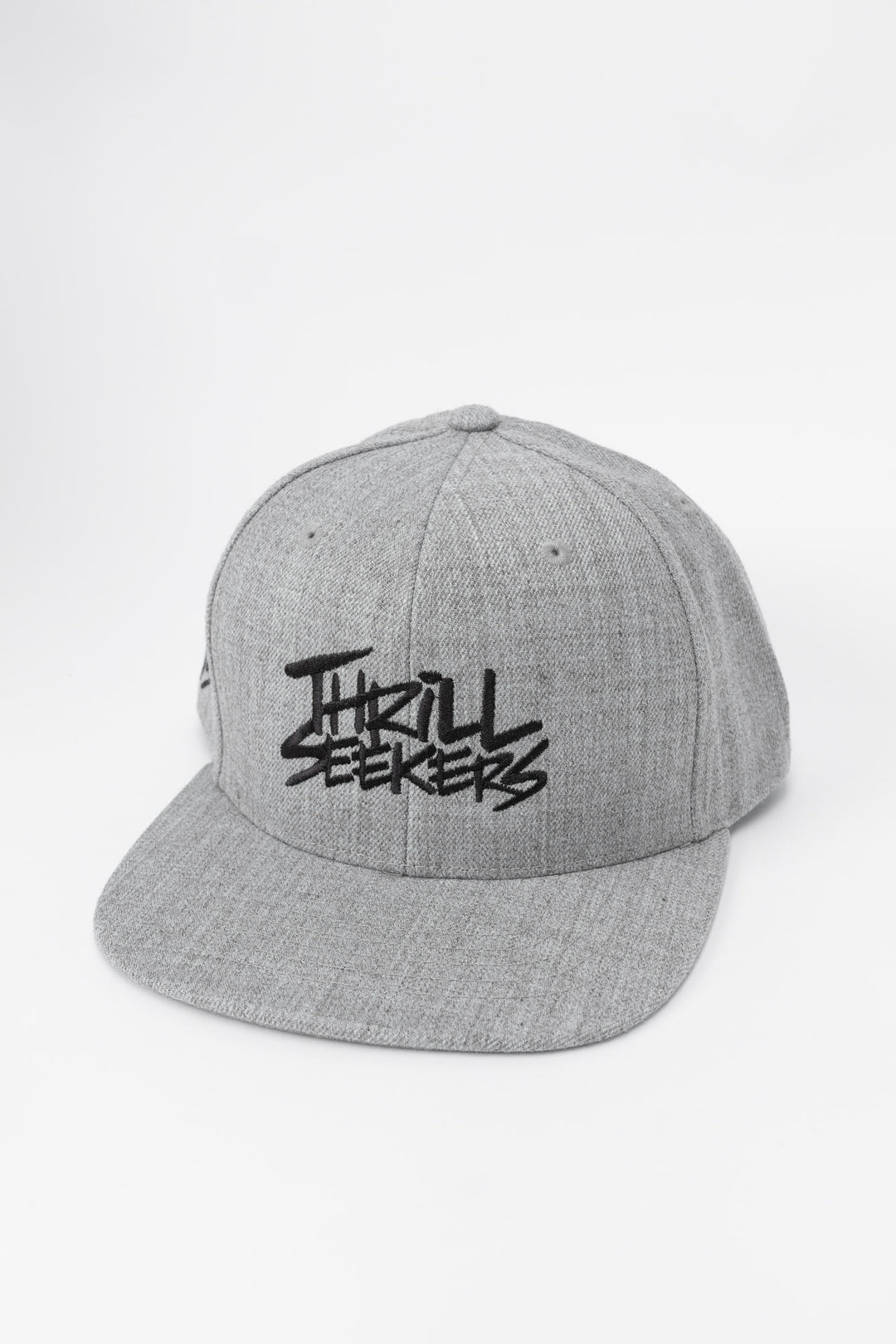 Grey cap with black 'Thrill Seekers' logo on a white background