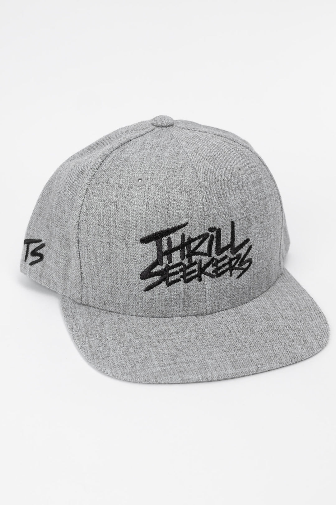 Grey cap with black 'Thrill Seekers' logo on a white background