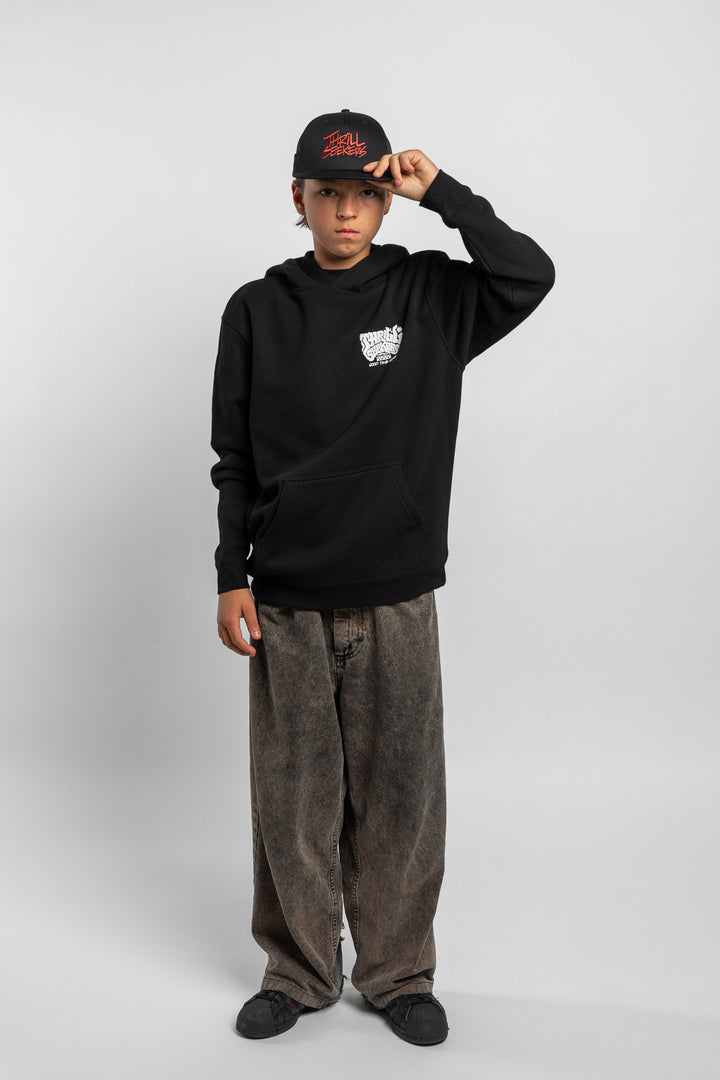 Black cap with cardinal red 'Thrill Seekers' text on a white background